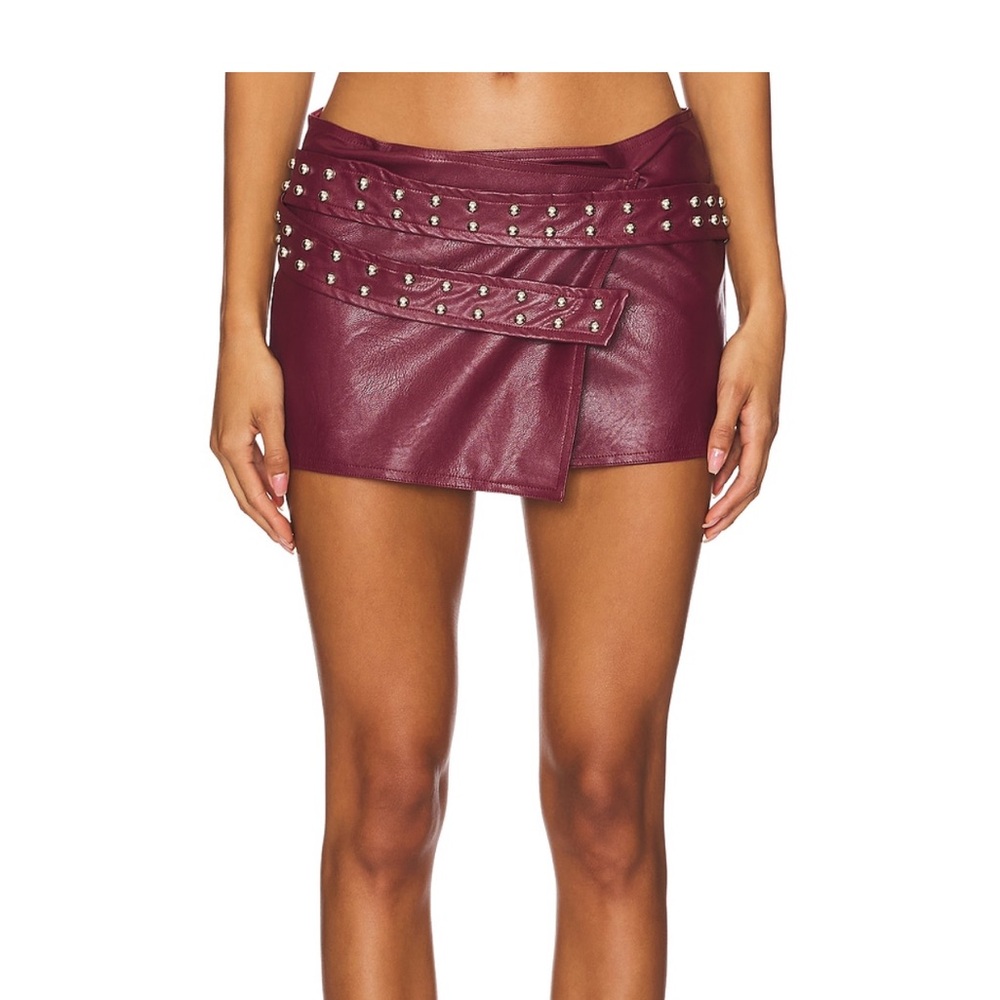 REVOLVE Burgundy Studded Mini Skirt